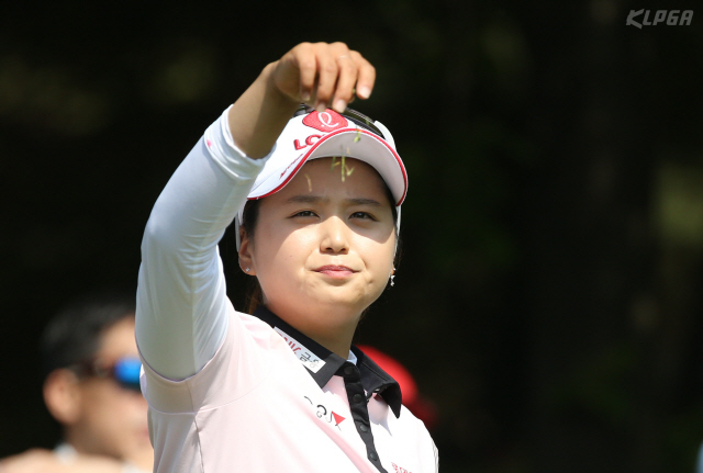 바람 살피는 최혜진. /사진제공=KLPGA