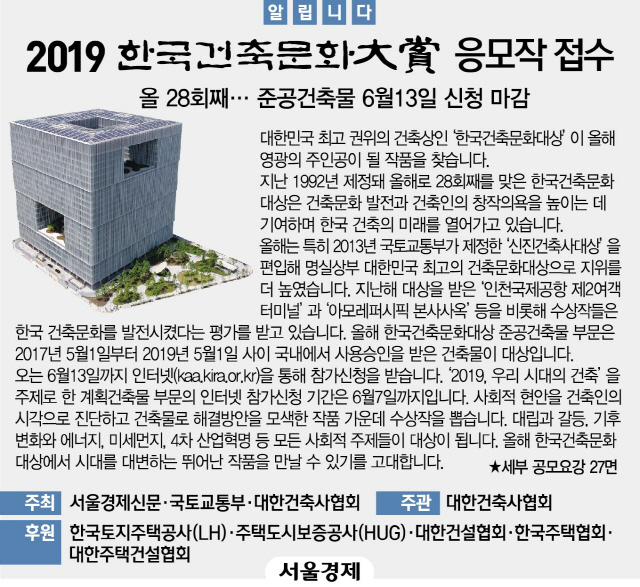 [알립니다] 2019 한국건축문화대상 응모작 접수