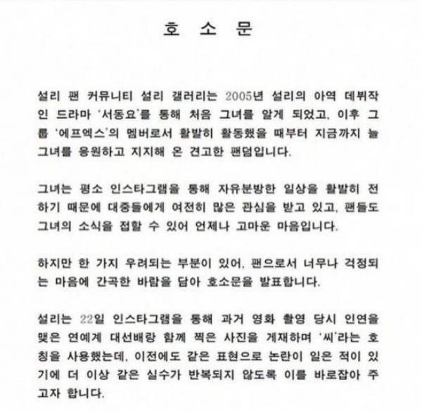 '발끈하기는'…설리 '성민씨' 호칭 논란 정면대응에 더 커지는 파문(종합)