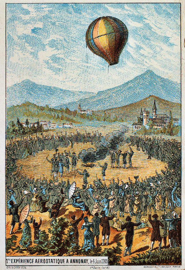1783년 6월4일 최초의 열기구 공식 비행./위키피디아