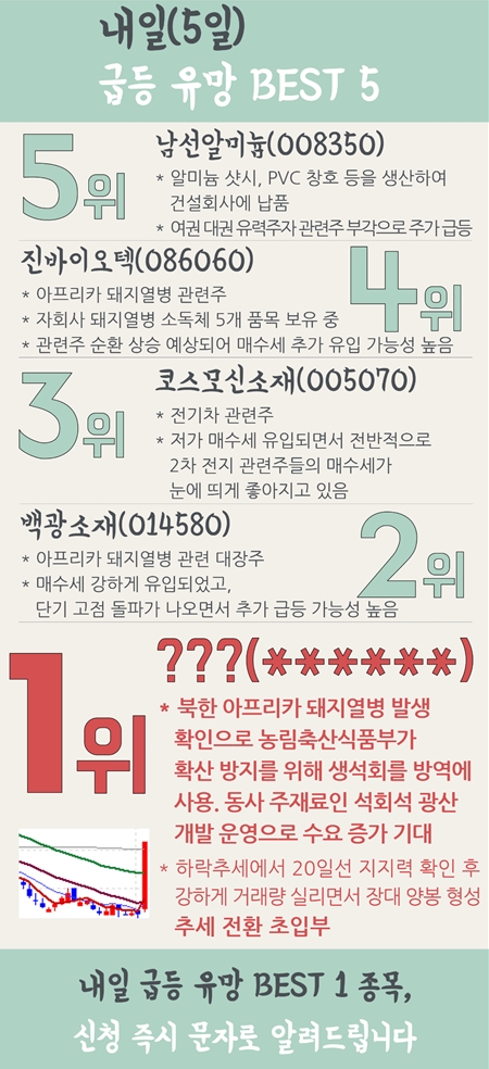 【단독】 미리보는 내일 급등기대종목 TOP 5 