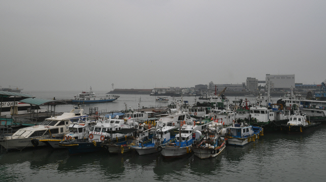 전국에 강풍을 동반한 많은 비가 예보된 6일 오후 인천시 중구 인천항연안여객터미널에 여객선과 어선 등 선박들이 피항해 있다. 기상청은 