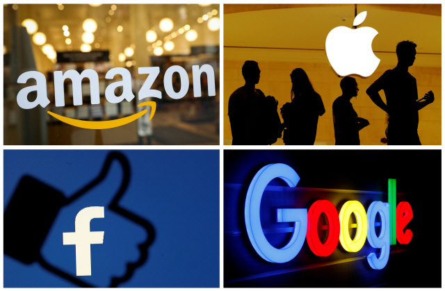 아마존(위 왼쪽부터 시계방향), 애플, 구글, 페이스북의 로고 /로이터연합뉴스