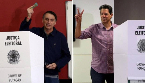 2018년 대선 결선투표에서 맞붙었던 자이르 보우소나루 후보(왼쪽)와 페르난두 아다지 후보/브라질 뉴스포털 UOL