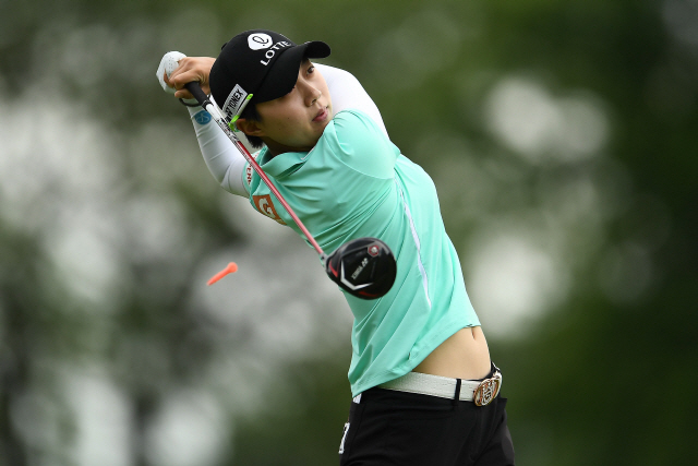 김효주가 21일 KPMG 여자 PGA 챔피언십 1라운드에서 드라이버 샷을 하고 있다. /채스카=AFP연합뉴스