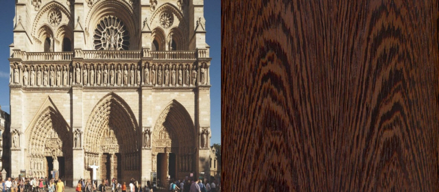 성당의 아치문(왼쪽)과 닮은 목재의 캐더럴 패턴(오른쪽)