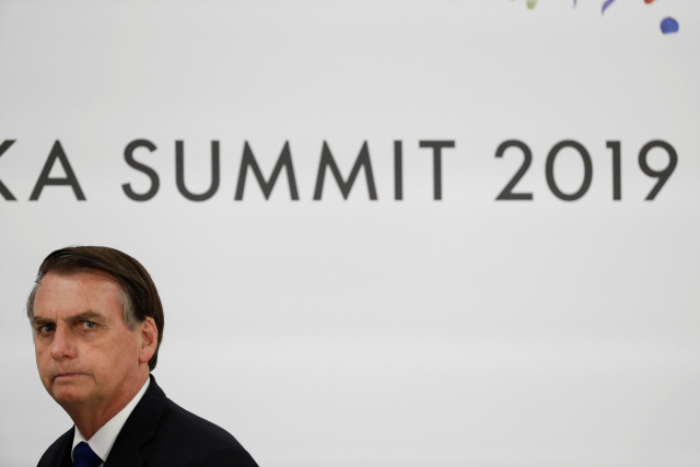 자이르 보우소나루 브라질 대통령이 지난 29일 일본 오사카에서 열린 G20 정상회의에 참석하고 있다. /오사카=로이터연합뉴스