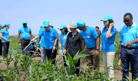 유니세프(UNICEF) 평양사무소 대표와 성원들이 지난 13일 황해북도 사리원시 대성남새전문협동농장에서 지원노동을 했다고 조선중앙통신이 14일 보도했다. /평양 조선중앙통신=연합뉴스