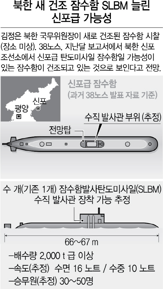 '北 새 잠수함, SLBM 발사관 2~3개로 늘린 신포급 추정'