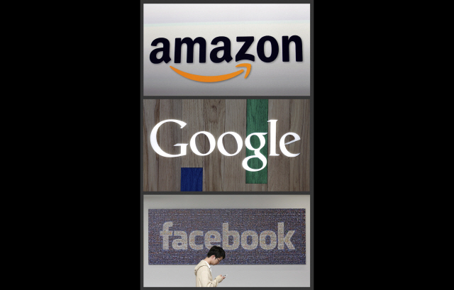 미 주요 IT 기업인 아마존·구글·페이스북의 로고. /AP연합뉴스