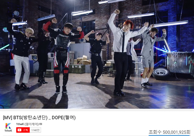 방탄소년단, '쩔어' 뮤직비디오 5억뷰 돌파..6번째 韓 가수 최다 기록 자체 경신