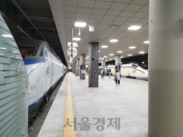 24일 오전 SRT의 대체열차로 투입된 KTX(왼쪽)가 서울 SRT 수서역에 도착해 있다. /김정욱기자