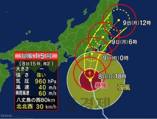 제15호 태풍 ‘파사이’ 이동 예상 경로/사진=NHK 캡처