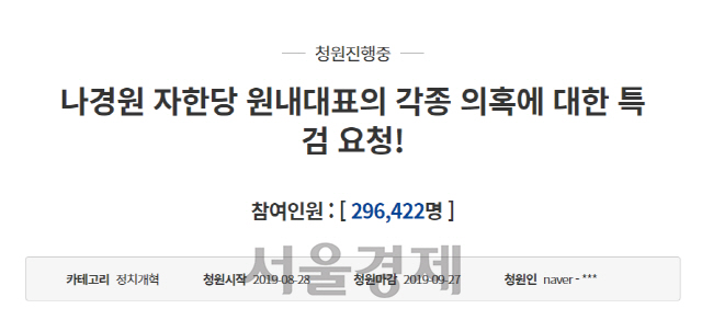 나경원 의혹 특검요청···靑 국민청원 ‘25만’ 돌파