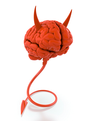 3D render of red devil brain on white background