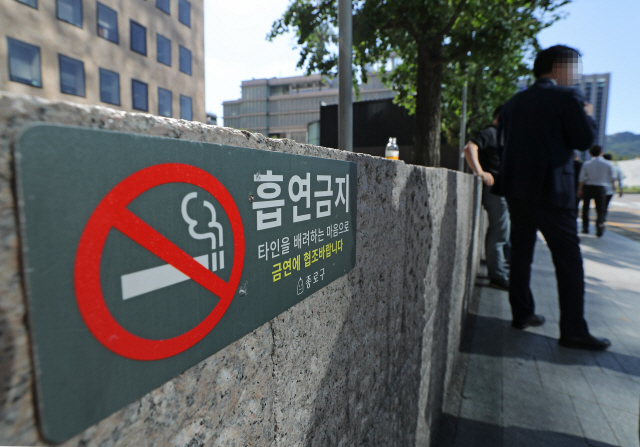 지난 16일 오후 서울 종로구의 한 금연구역에서 시민들이 담배를 피우고 있다./연합뉴스