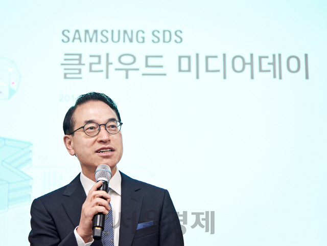 홍원표 삼성SDS 대표가 지난 20일 춘천 데이터센터에서 클라우드 미디어데이를 갖고 전략을 발표하고 있다./사진제공=삼성SDS