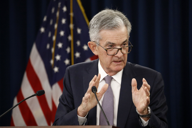 제롬 파월 미국 연방준비제도 의장이 18일(현지시간) FOMC 회의 이후 진행된 기자회견에서 발언하고 있다. /워싱턴DC=AP연합뉴스