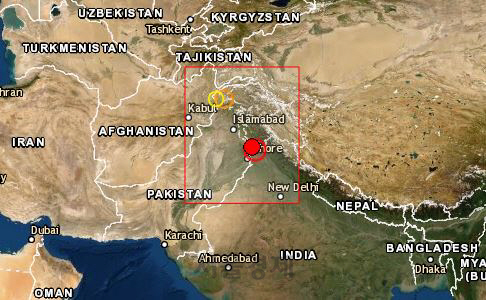 파키스탄 지진 진앙 위치/유럽지중해지진센터(EMSC) 홈페이지 캡처