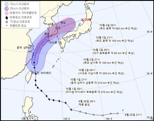 제18호 태풍 ‘미탁’ 예상 이동경로/기상청