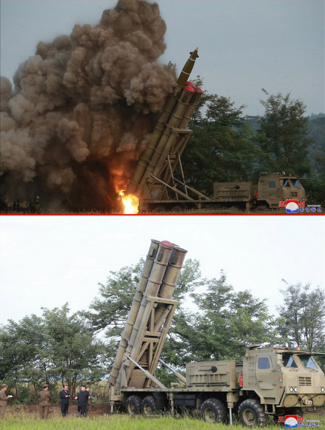 북한이 지난 달 10일 시험발사 후 11일 공개한 이동식발사차량(TEL) 사진./연합뉴스