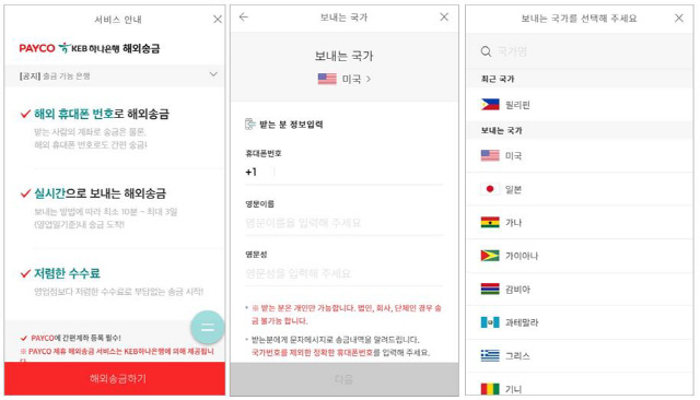 페이코 해외 송금 이용화면/사진제공=NHN페이코
