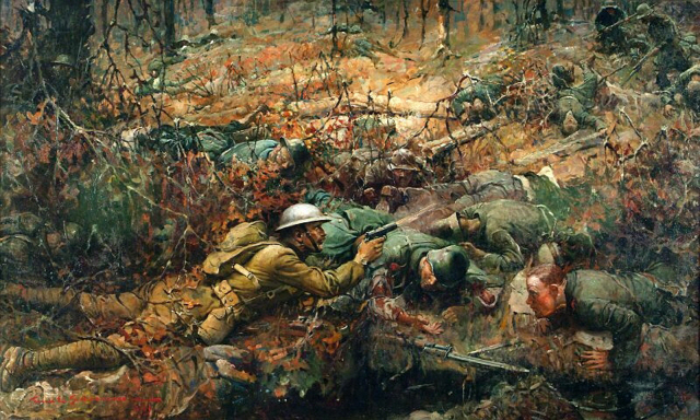 미국 전쟁기념관에 전시된 앨빈 요크의 전투 장면도. /위키피디아