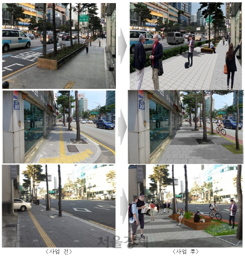 서울시내 도로공간 재편 사업 전(왼쪽)과 후. /사진제공=서울시