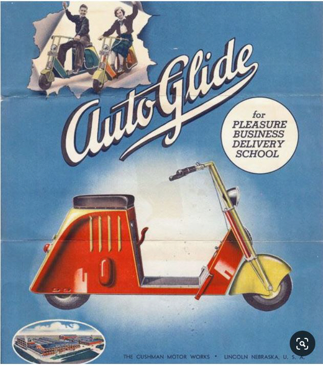 1936년 미국의 엔진 제조사 쿠시맨이 출시한 모터 스쿠터 ‘오토글라이드’의 광고 이미지.