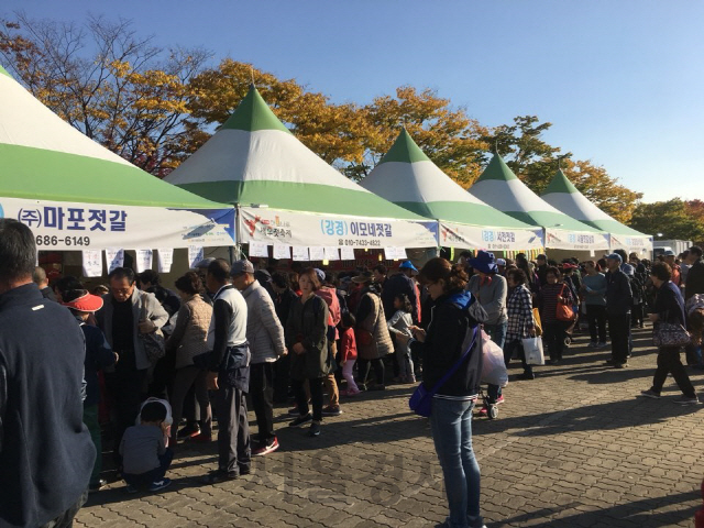 지난해 열린 마포나루 새우젓 축제에서 시민들이 새우젓 판매 부스를 둘러보고 있다. /사진제공=마포구