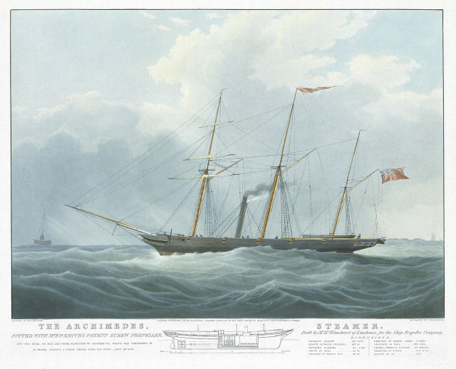 최초의 프로펠러 증기범선 아르키메데스호의 1839년 첫 항해. /위키피디아