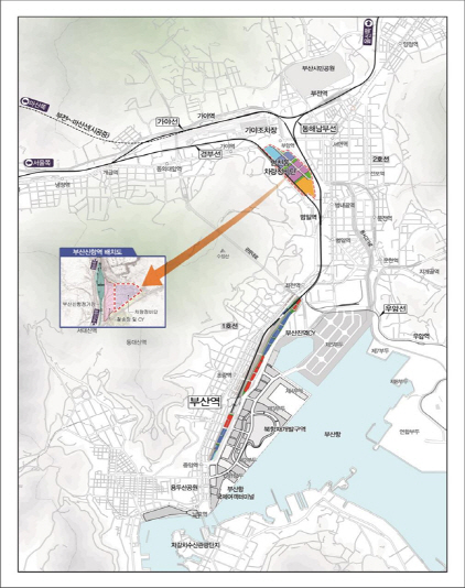 ‘부산 철도차량기지 이전사업’이 공공기관 예비타당성조사 대상 사업에 최종 선정됐다. 범천 철도차량기지시설 이전 계획 위치도./사진제공=부산시