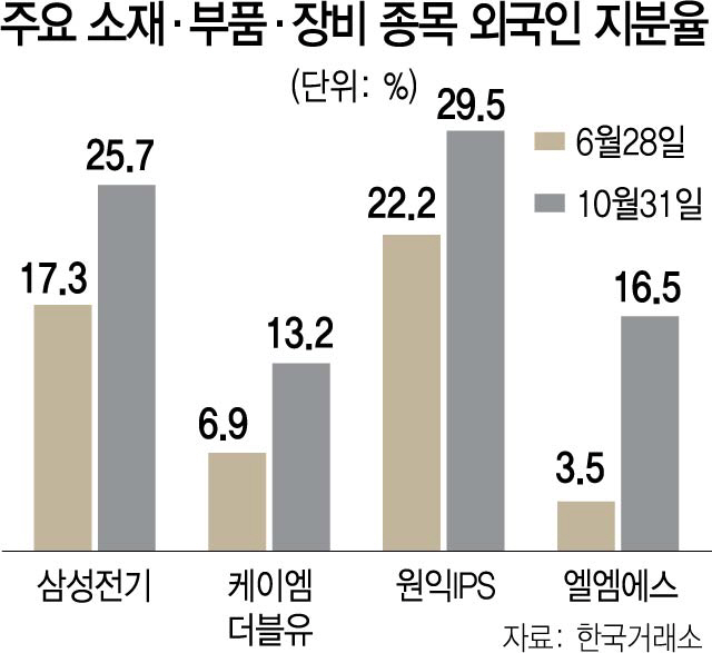 소재부품장비주 '찜'한 外人, 삼성전기·원익IPS 집중매수
