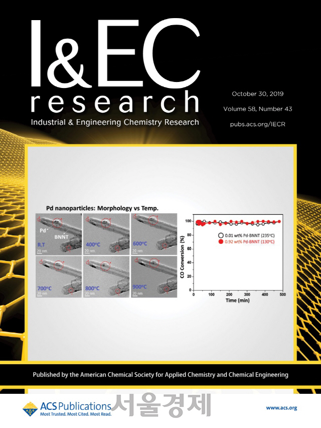 내일테크놀로지가 개발한 질화붕소 나노튜브 촉매 관련 논문이 세계적인 학술지 ‘I&ECR’ 표지에 게재됐다. 사진제공=한국원자력연구원