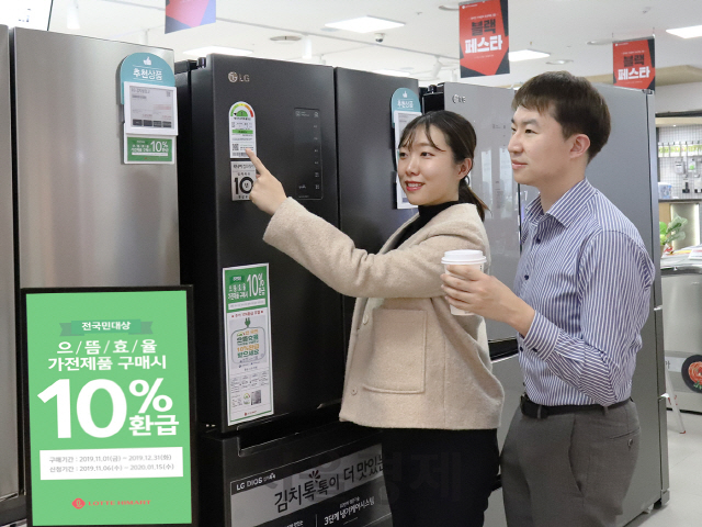서울 강남구 롯데하이마트 대치점에서 고객들이 제품의 에너지효율등급을 확인하고 있다. /사진제공=롯데하이마트