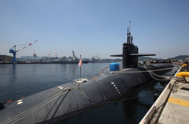 일본 가나자와현의 해군 기지에 정박 중인 미 잠수함./블룸버그