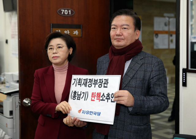 한국당 “정치세력 사주받았다” 홍남기 탄핵소추안 발의