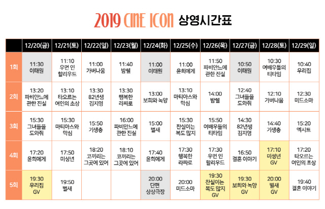 '2019 CINE ICON: KT&G 상상마당 배우 기획전' 포스터와 시간표 발표