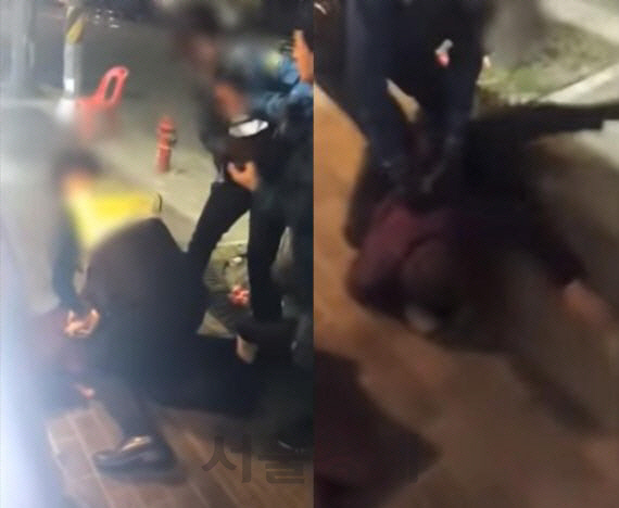 사건 당시 주취자를 제압하는 경찰관. /사진=서울 구로경찰서 제공 영상 캡처