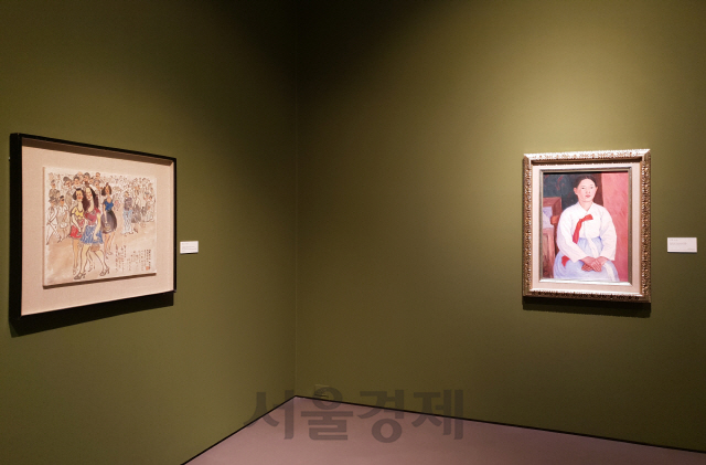 이응노의 ‘거리풍경-양색시’(왼쪽)와 오지호의 ‘아내의 상’