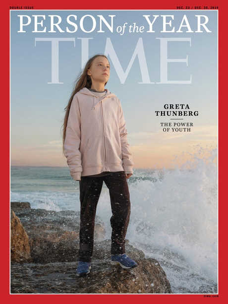 소녀 환경운동가 그레타 툰베리를 ‘올해의 인물’로 선정한 미국 시사주간지 타임의 표지. /연합뉴스