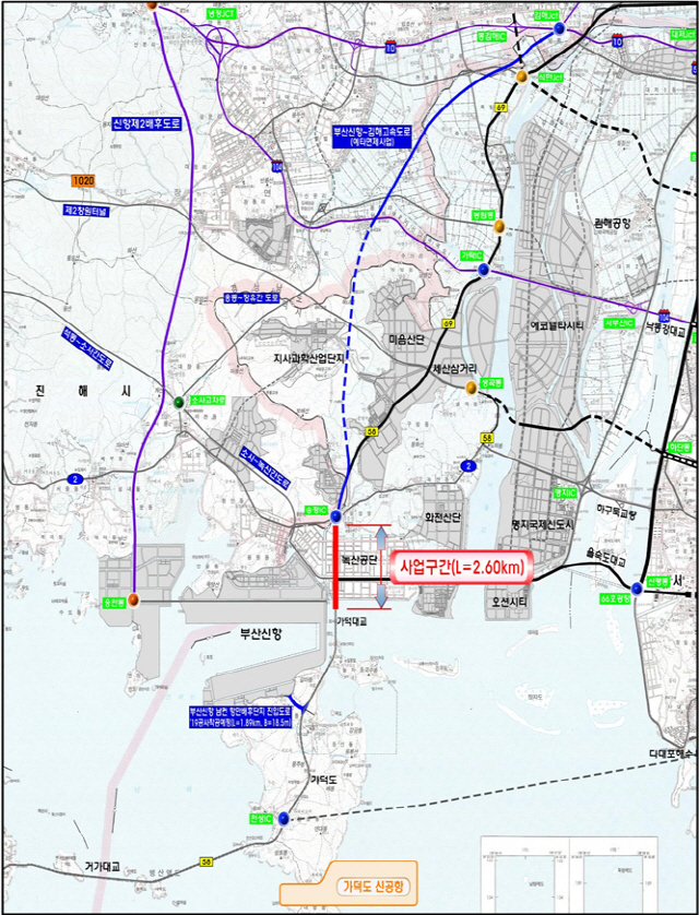 부산 가덕대교~송정IC 입체화도로 건설 위치도./사진제공=부산시