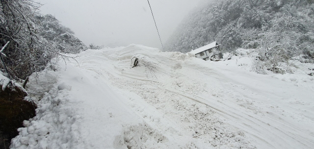 네팔 안나푸르나 눈사태로 한국인 4명이 실종된 지난 17일(현지시간) 사고 현장 부근에서 안나푸르나를 향해 트레킹을 하다 눈사태 소식을 접하고 철수한 전남 지역학생과 교사들은 안전한 것으로 전해졌다./연합뉴스