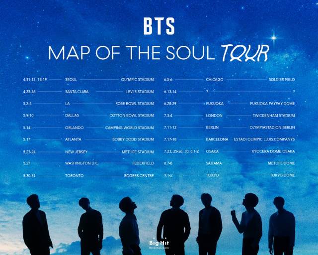 방탄소년단, 4월 서울 시작으로 ‘BTS MAP OF THE SOUL TOUR’ 돌입! 1차 도시 발표