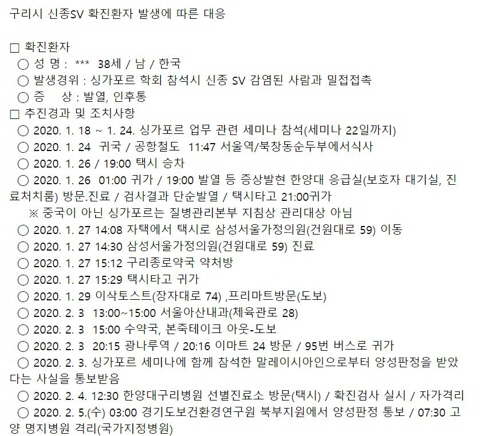 구리시가 공개한 24~25일 제외 17번째 확진자 동선./연합뉴스