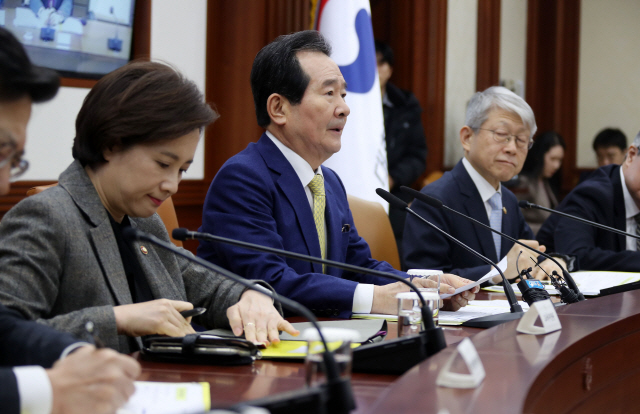 정세균 국무총리가 20일 오전 정부서울청사에서 열린 국정현안점검조정회의에서 발언하고 있다./연합뉴스