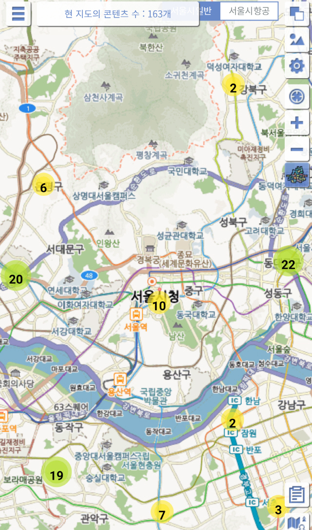 서울시내 신천지교회 위치를 표시하고 있는 ‘스마트서울맵’/스마트서울맵 캡처