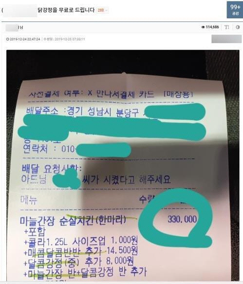 전국 떠들썩하게 했던 '33만원 닭강정 주문'사건 주범 잡혔다