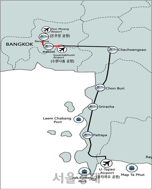 태국 3개 공항 연결 고속철도 노선도. 사진제공=한국철도시설공단