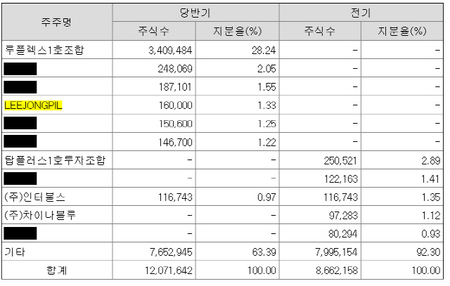 스타모빌리티 2019년 반기보고서의 주요 주주 현황./전자공시시스템.